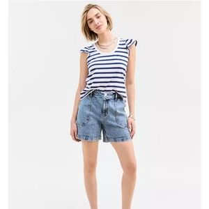 On 34th High Rise Utility Midi Denim Shorts
